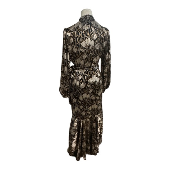 Banana Republic Fiori Ruffle Wrap Dress Black Gold Silk Size S Party Wedding - Picture 6 of 14